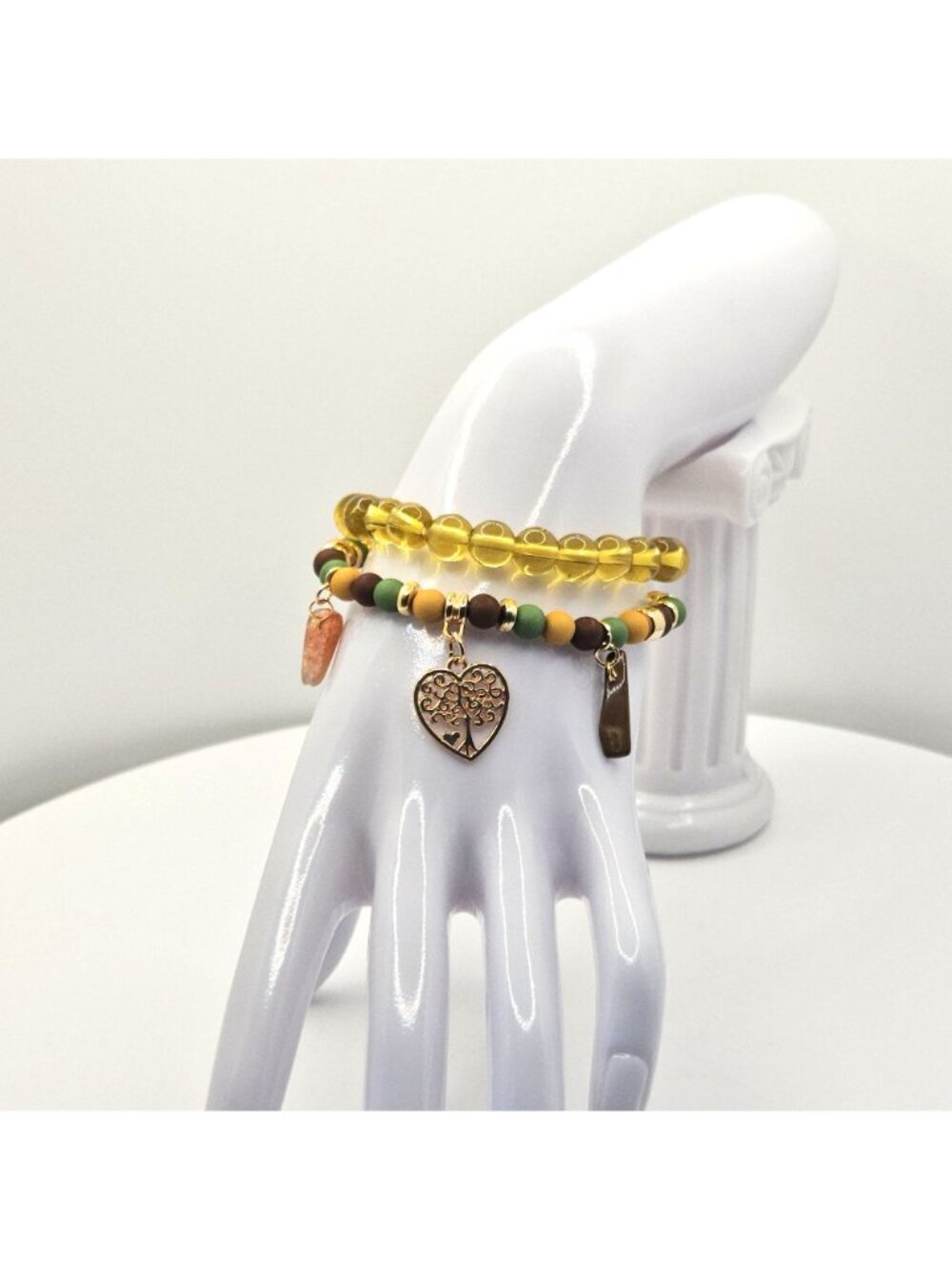 Yellow Beaded And Multicolor Stretch Boho Charm Bracelet Set